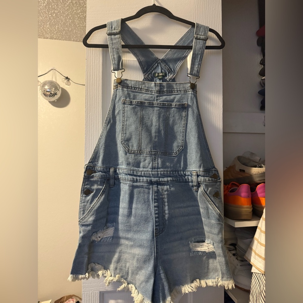 Denim Overalls with Distressed Details